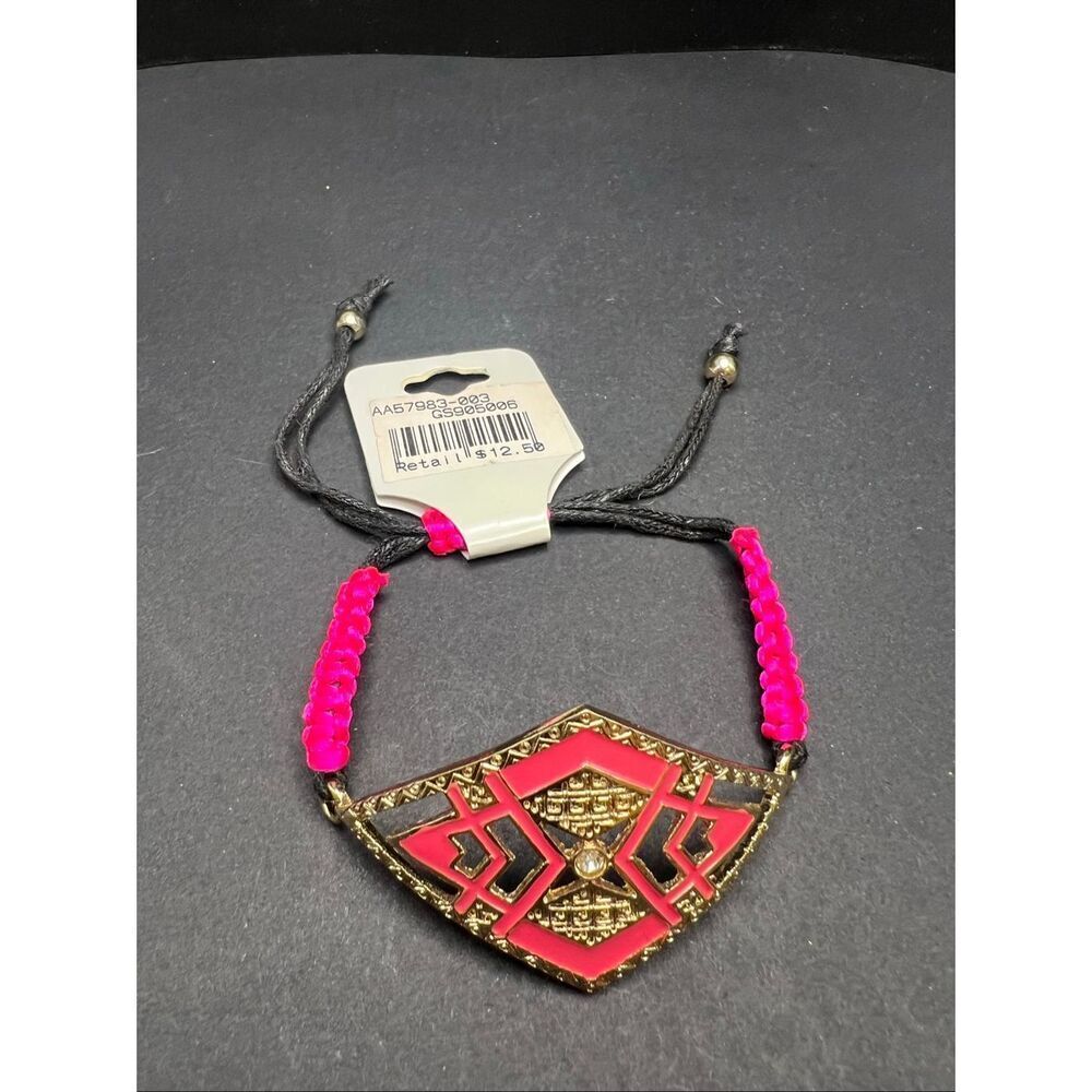 Tamina By Stella Gold Tone Pink Rhinestone Adjustable Macrame Cord Bracelet